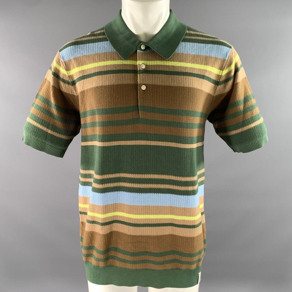 SCOTCH AND SODA Size L Green Brown Blue Stripe Cotton Knit Short Sleeve Shirt